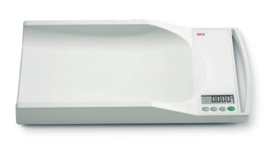 The SECA 334 baby scale offers a spacious tray for comfortably weighing infants and toddlers, featuring a large LCD display for easy reading. With its Breast-Milk-Intake-Function (BMIF) and precise 5-gram graduation, it ensures accurate monitoring of infant growth. The built-in carrying handle enhances portability, while the internal damping function provides reliable and precise weight measurements.
