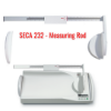 SECA 232 measuring rod featuring integrated head and foot positioners, enhanced color markings for easy reading, durable aluminum construction, and a scratch-resistant height rod with high-quality screen printing.