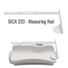 SECA 233 measuring rod featuring integrated head and foot positioners, enhanced color markings for easy reading, and a durable, scratch-resistant aluminum construction with high-quality screen printing.